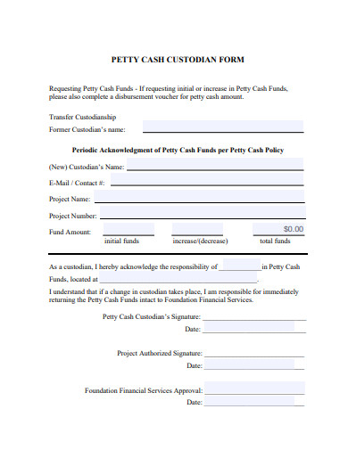 petty cash custodian form template