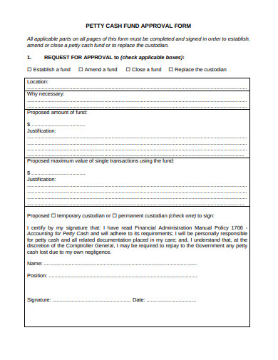 petty cash fund approval form template