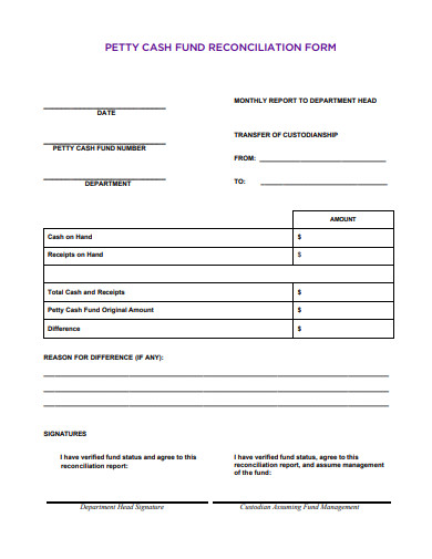 petty cash fund reconciliation template