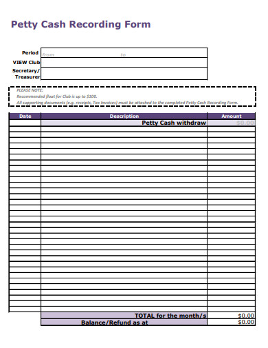 petty cash recording form template