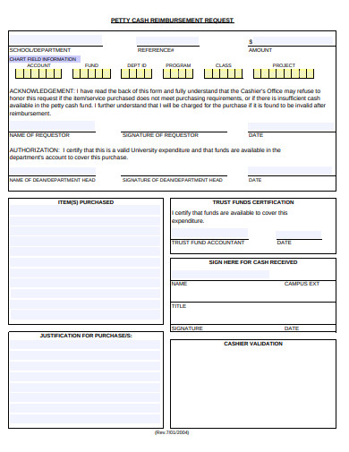 petty cash reimbursement request template