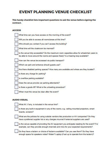 planning checklist templates