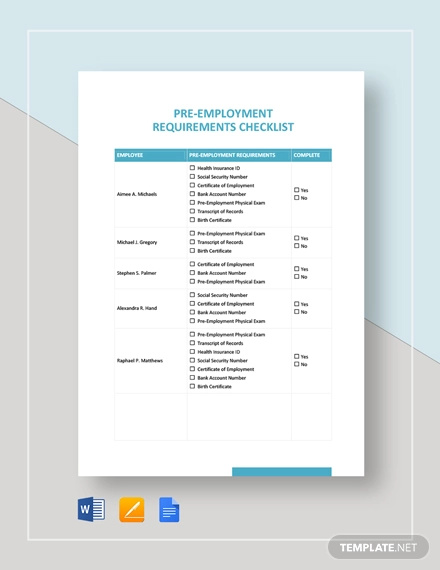 pre employment checklist template