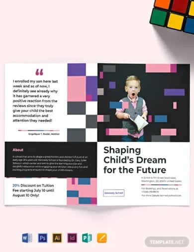 preschool promotional bi fold brochure template