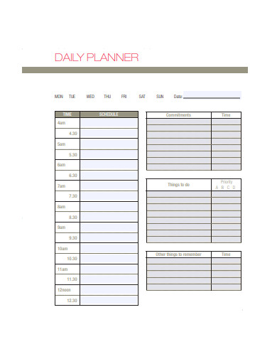 printable daily planner template