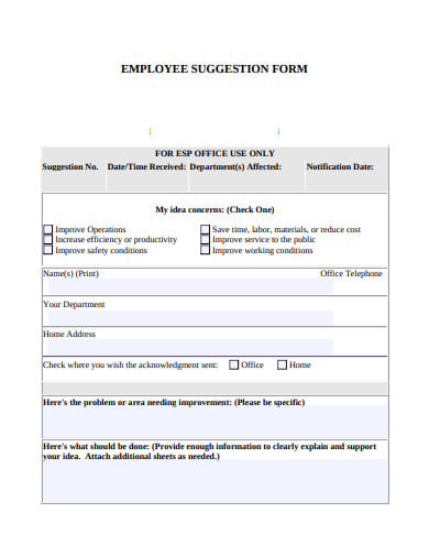 printable employee suggestion form