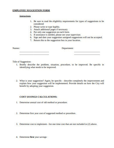 printable employee suggestions form