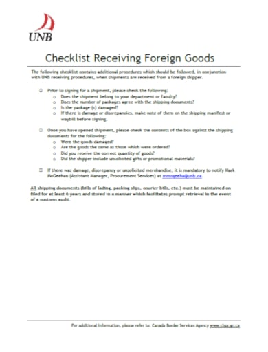 printable receiving checklist template