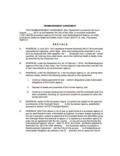 printable reimbursement agreement example