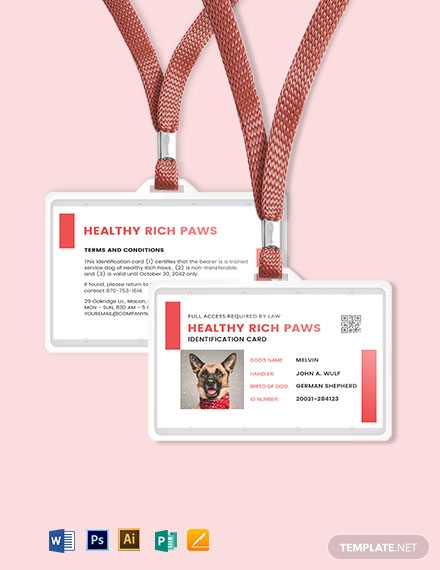 printable service dog animal id card