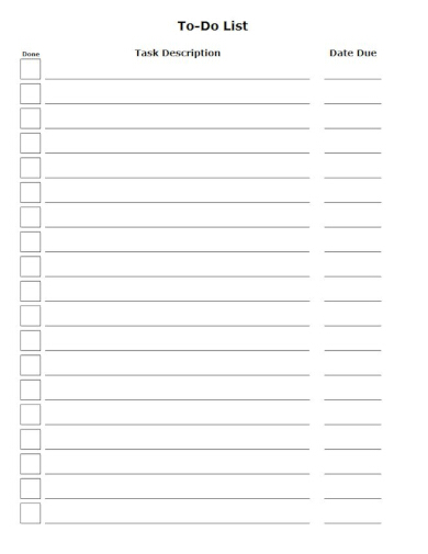 printable task checklist template