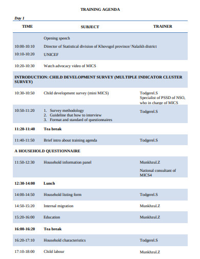 printable training agenda template