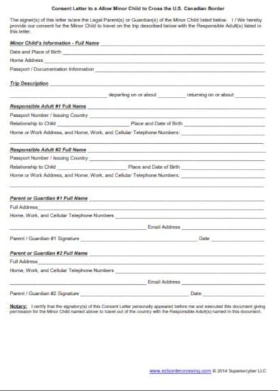 printable travel consent form template