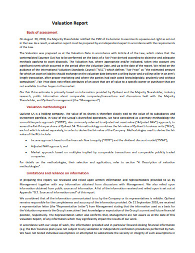 printable valuation report