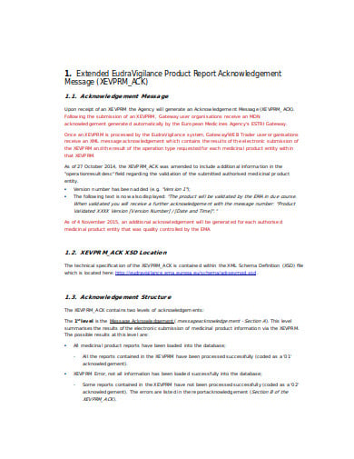 product acknowledgment report template