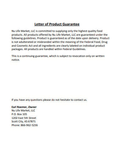 product-guarantee-letter-example