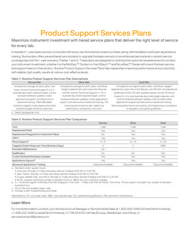 product support service plan