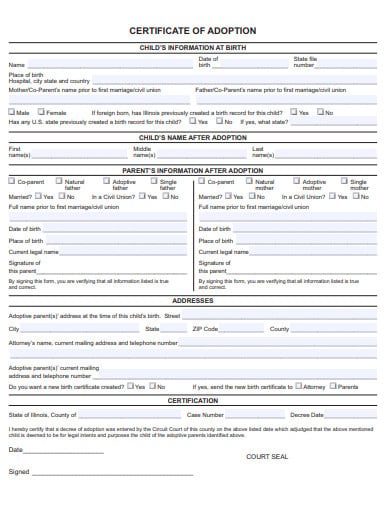 professional certificate of adoption template
