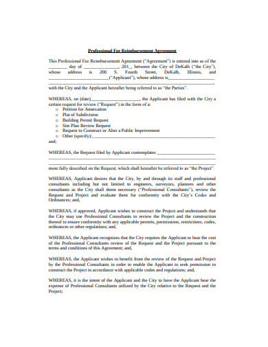 professional fee reimbursement agreement