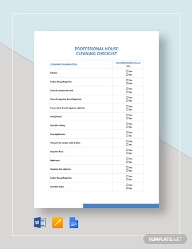 professional house cleaning checklist template