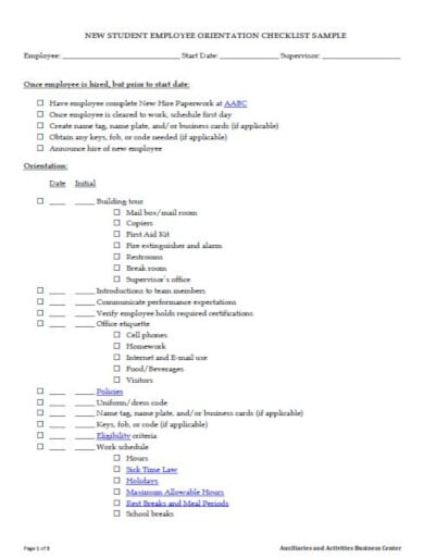 professional orientation checklist template