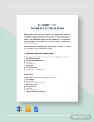 professional record keeping checklist template