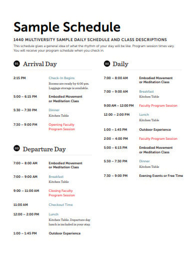 professional sample schedule