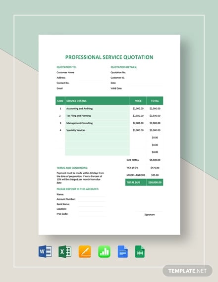 professional service quotation template