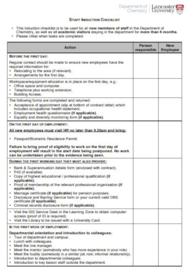 10+ Induction Checklist Templates - Google Docs, Word, Pages, PDF