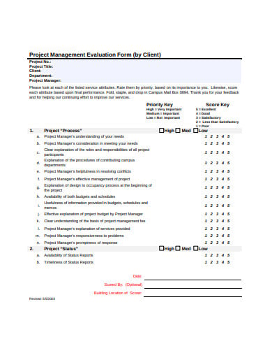 project management evaluation form template