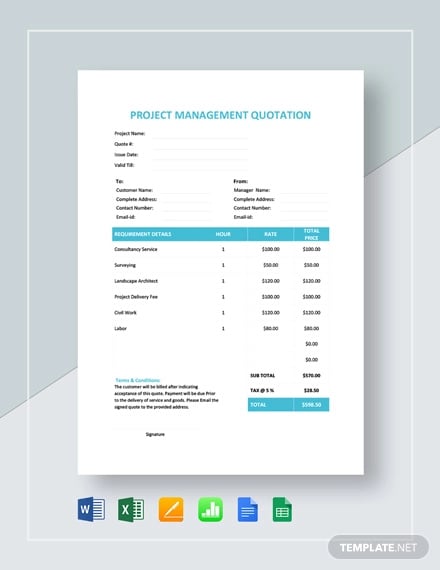 project management quotation template