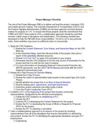 project manager duties checklist template