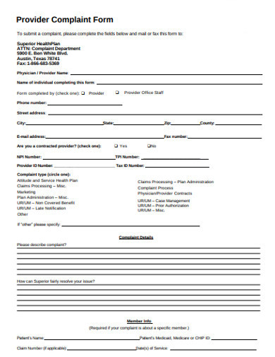 provider complaint form template1