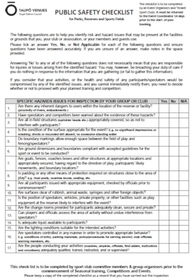 public safety checklist template