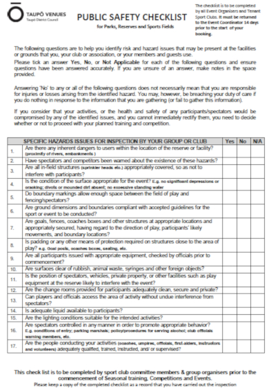 12+ Safety Checklist Templates - PDF, Google Docs, Word, Pages