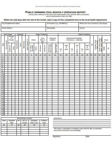 public swimming pool operation report template