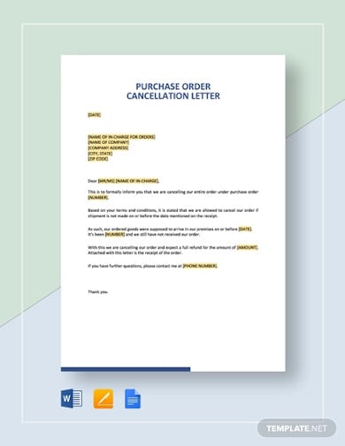 purchase order cancellation letter template
