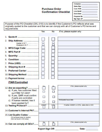 purchase order confirmation checklist