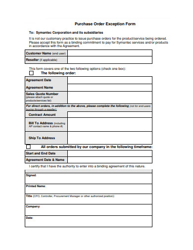 purchase order exception form