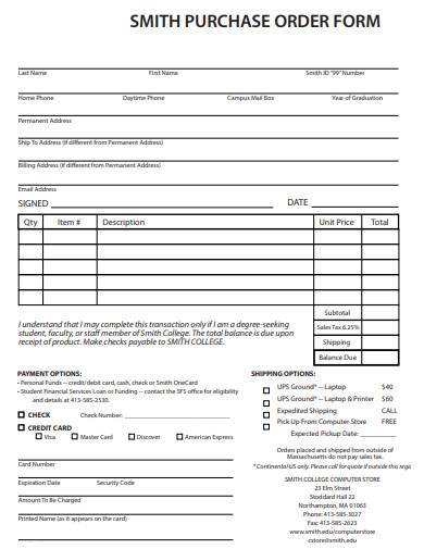 purchase order form format template