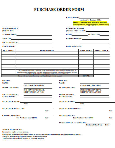 purchase order form template