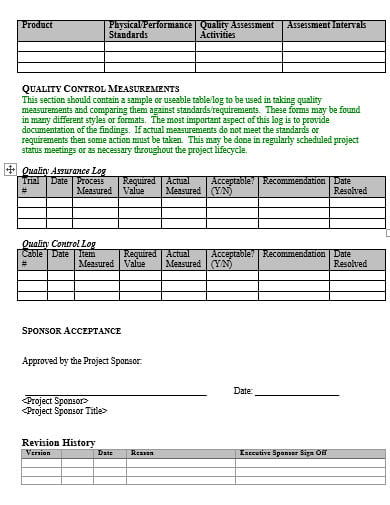 quality management project plan template
