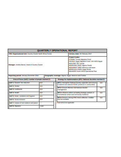 quarterly operational report template