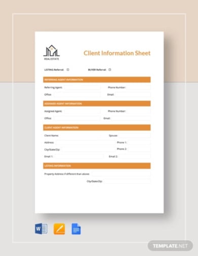 real-estate-client-information-sheet-template
