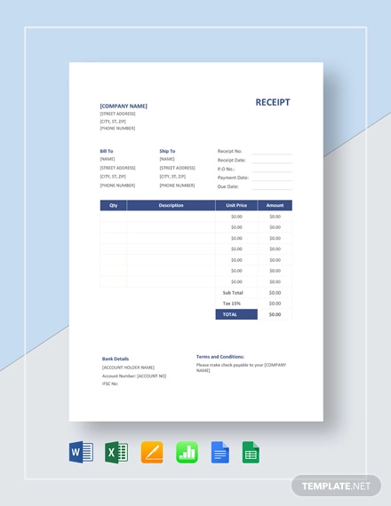 receipt excel template