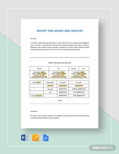receipt for goods or services template