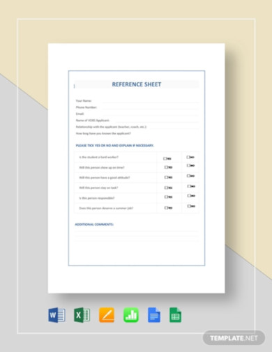 Reference Sheet Template - 34+ Free Word, PDF Documents Download