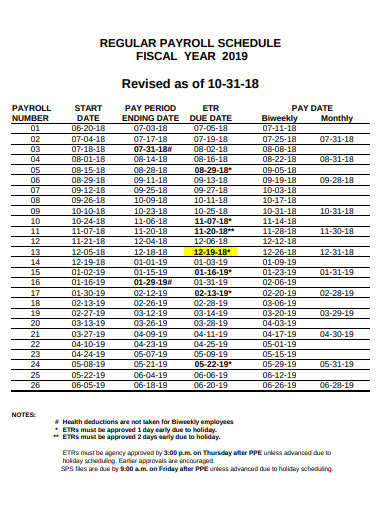 regular payroll schedule template