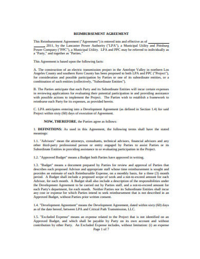 reimbursement agreement in pdf