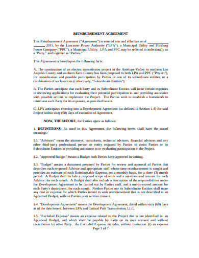 20 Reimbursement Agreement Templates Pdf 4107